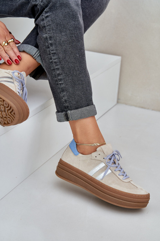 Zazoo N1068S4 Stilvollllschuhe aus INildleder-Sneakers mit einer Plattform Beige Zazoo N1068S4 Stilvollllschuhe aus INildleder-Sneakers mit einer Plattform Beige