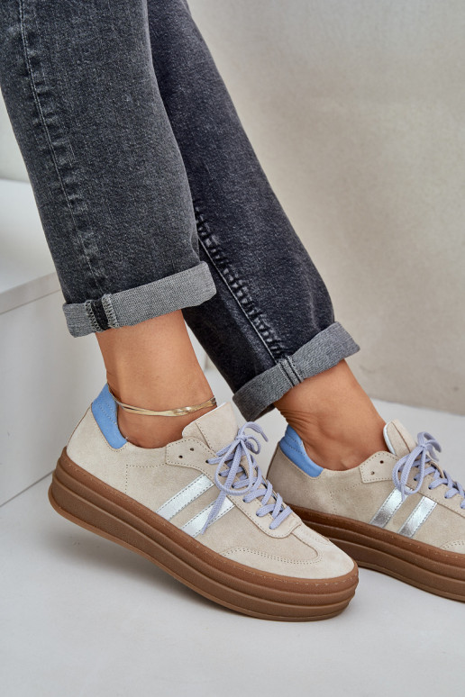 Zazoo N1068S4 Stilvollllschuhe aus INildleder-Sneakers mit einer Plattform Beige Zazoo N1068S4 Stilvollllschuhe aus INildleder-Sneakers mit einer Plattform Beige