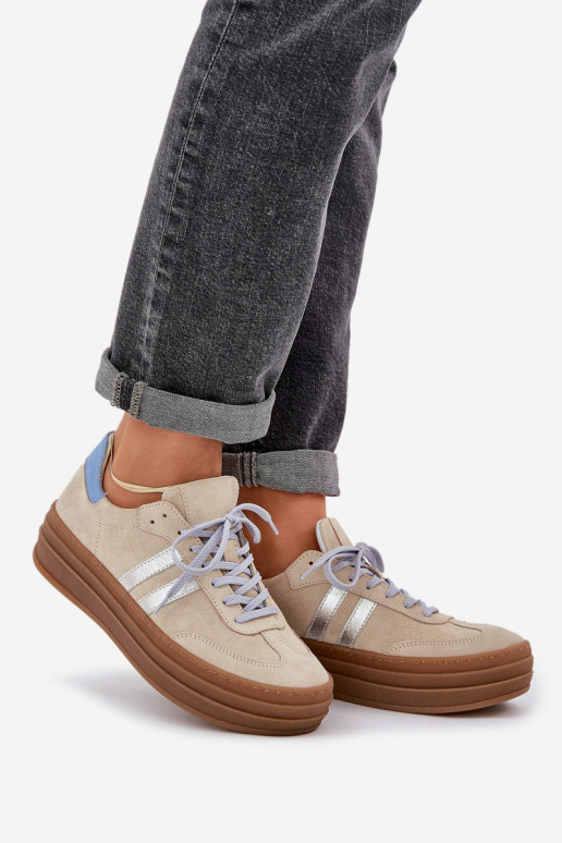 Zazoo N1068S4 Stilvollllschuhe aus INildleder-Sneakers mit einer Plattform Beige Zazoo N1068S4 Stilvollllschuhe aus INildleder-Sneakers mit einer Plattform Beige