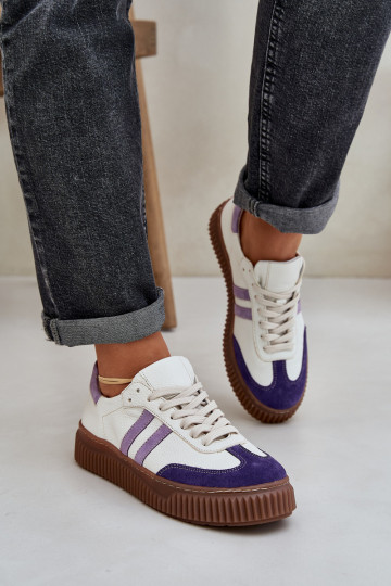 Zazoo N1068S6 Leder-Sport-Schuhe für Damen mit Plattform in Weiß
