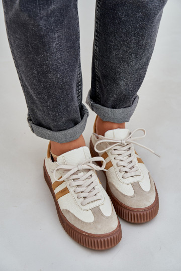 Zazoo N1068S6 Leder-Sport-Schuhe für Damen mit Plattform in Sandfarbe
