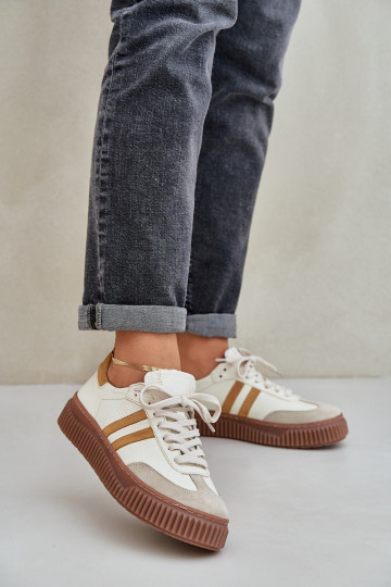Zazoo N1068S6 Leder-Sport-Schuhe für Damen mit Plattform in Sandfarbe 2