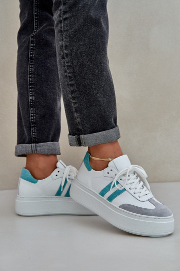 Zazoo N1068S8 Leder-Sport-Schuhe für Damen mit Plattform in Weiß 2