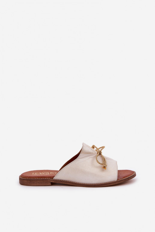 Haut gleichschenklig Eleganter Stil Hausschuhe mit Bändern LeZuski 3572 goldene Farbe Przecierany Haut gleichschenklig Eleganter Stil Hausschuhe mit Bändern LeZuski 3572 goldene Farbe Przecierany