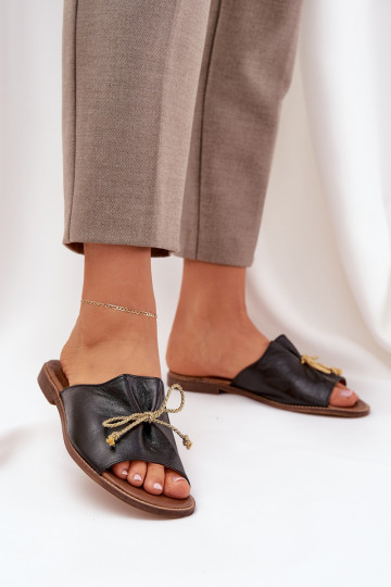Leder-Pantoletten im eleganten Stil mit Schleifen Leįskis 3572 in Schwarz 2