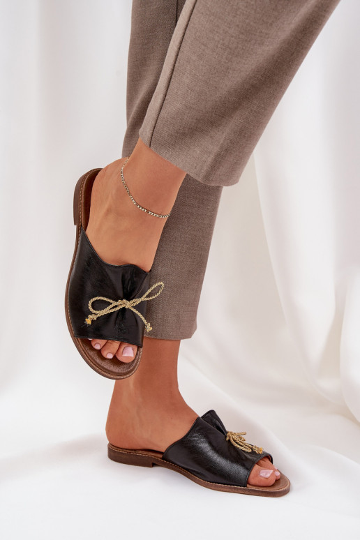 Haut gleichschenklig Eleganter Stil Hausschuhe mit Bändern LeZuski 3572 schZuarze Farbe Haut gleichschenklig Eleganter Stil Hausschuhe mit Bändern LeZuski 3572 schZuarze Farbe