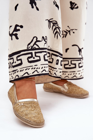 Elegante Lederespadrilles mit Flechtmuster Zazoo 10178 in Sand-Gold 2
