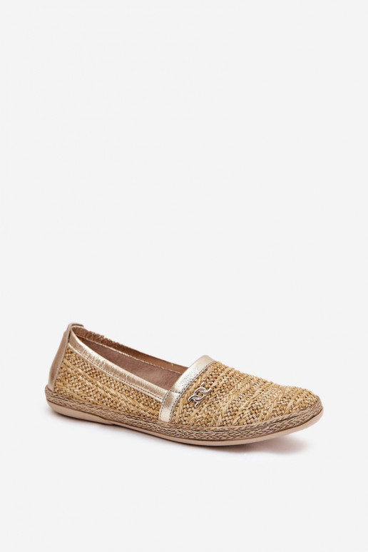 Eleganter Stil Espadrilles aus Leder Mit Zopf Zazoo 10178 Beige-goldene Farbe Eleganter Stil Espadrilles aus Leder Mit Zopf Zazoo 10178 Beige-goldene Farbe
