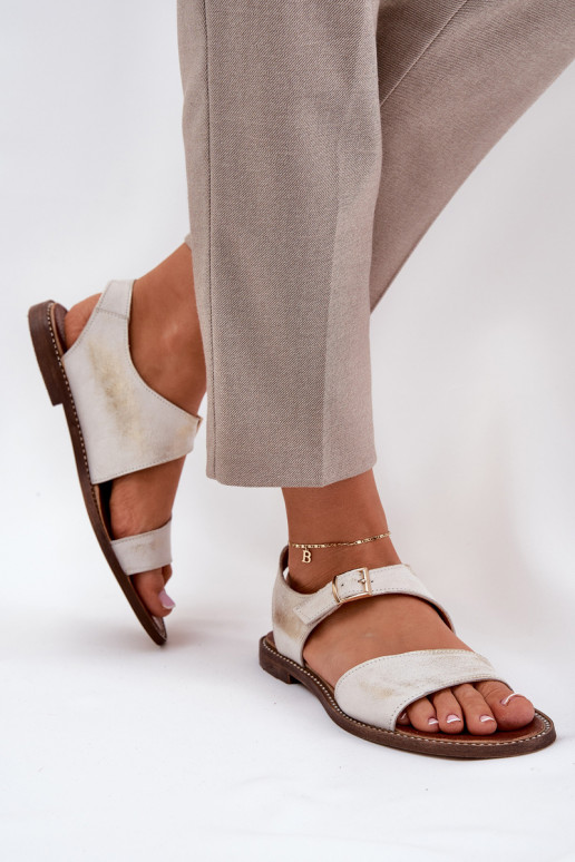 Haut Flache Sandalen für Damen Zazoo 3014 goldene Farbe Przecierany Haut Flache Sandalen für Damen Zazoo 3014 goldene Farbe Przecierany