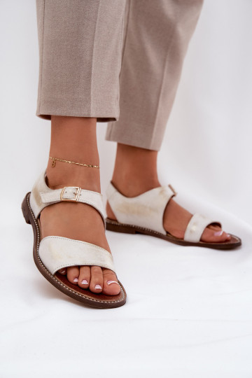 Haut Flache Sandalen für Damen Zazoo 3014 goldene Farbe Przecierany 2