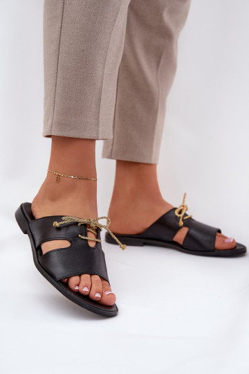 Zazoo 3022 Damen-Slipper aus Leder mit breiten Absätzen in Schwarz