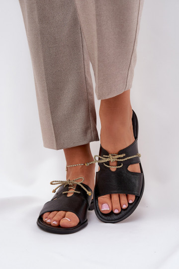 Zazoo 3022 Damen-Slipper aus Leder mit breiten Absätzen in Schwarz 2