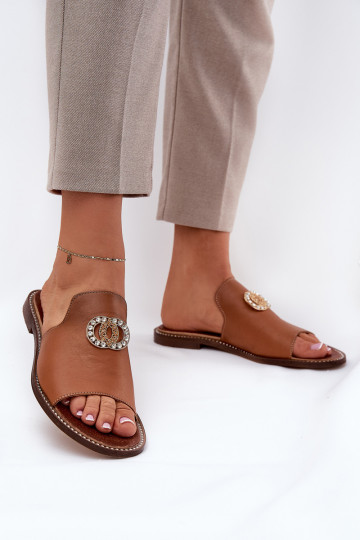 Zazoo 3008 elegante Damen-Slipper aus Leder mit Ornamenten in Braun 2
