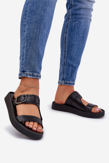 Zazoo 3024 Damen-Slipper aus Leder mit Plattform in Schwarz
