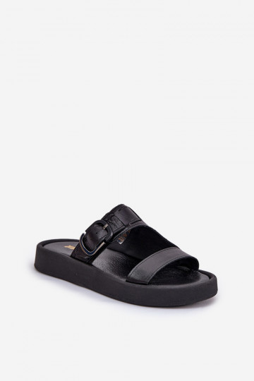 Zazoo 3024 Damen-Slipper aus Leder mit Plattform in Schwarz 2