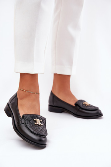 Laura Messi 2927 Leder-Mokassins mit goldenen Details in Schwarz