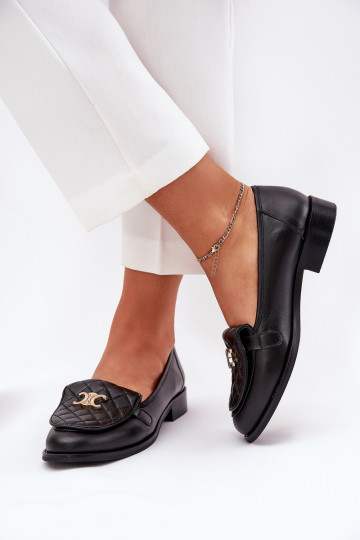Laura Messi 2927 Leder-Mokassins mit goldenen Details in Schwarz 2