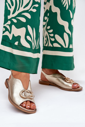 Damensandalen mit breiten Absätzen mit Ornamenten Laura Messi 2865 goldene Farbe