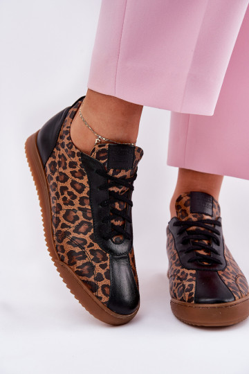 Haut Turnschuhe Feminin mit Leopardenfellmuster Laura Messi 2935 braune Farbe