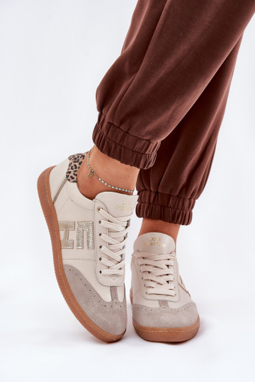 Haut Turnschuhe Sneakers Stilvollllschuhe Feminin mit Leopardenfellmuster CheBello 4640 Beige 2