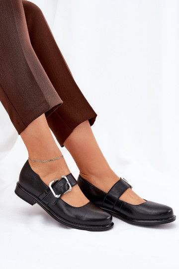 Leder Damen Schuhe mit Schnallen Laura Messi 2980 in schwarz
