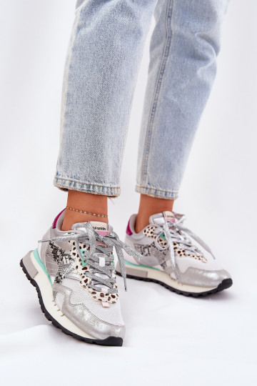 Sneakers Stilvollllschuhe Turnschuhe Feminin D.Franklin DFSH378006 Silberfarbe 2