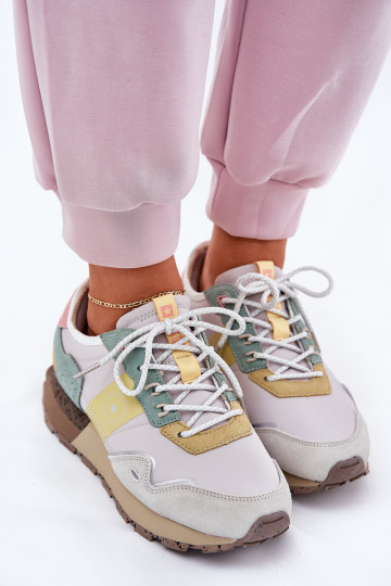 aus INildleder Sneakers Stilvollllschuhe Feminin Big Star RR274244 HI-POLY SYSTEM grau-gelbe Farbe