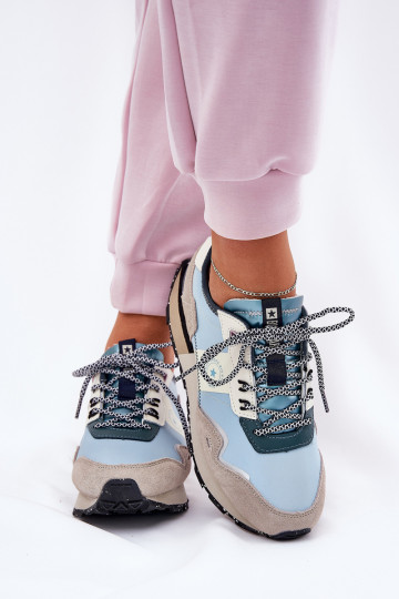 aus INildleder Sneakers Stilvollllschuhe Feminin Big Star RR274245 HI-POLY SYSTEM grau-blaue Farbe 2