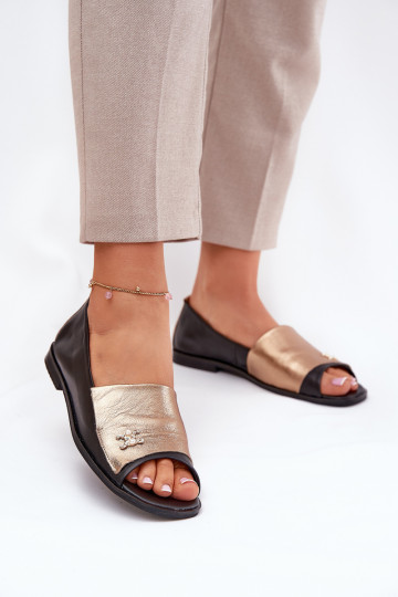 Haut Eleganter Stil BallerinasOdkrytymi Palcami Zazoo 1865 Gold-schZuarze Farbe