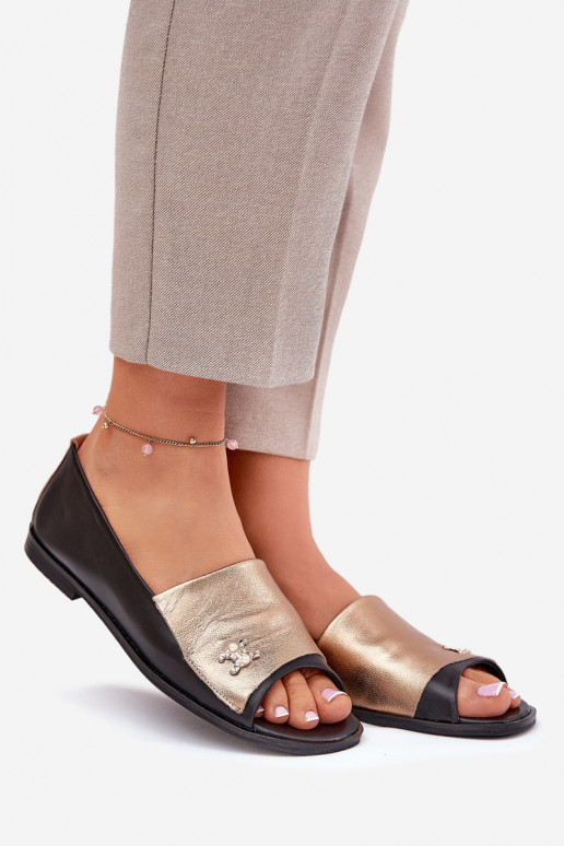 Haut Eleganter Stil BallerinasOdkrytymi Palcami Zazoo 1865 Gold-schZuarze Farbe Haut Eleganter Stil BallerinasOdkrytymi Palcami Zazoo 1865 Gold-schZuarze Farbe