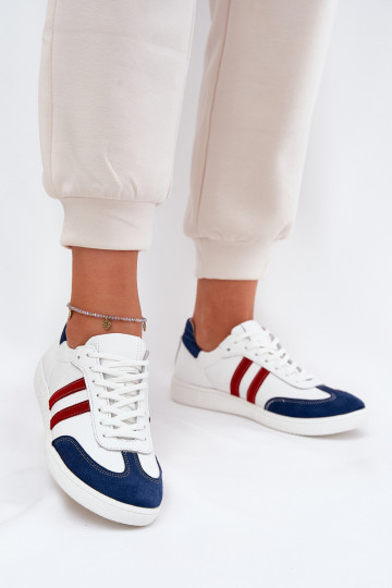 Zazoo N1068 lederne flache Sneakers für Frauen weiß und dunkelblau