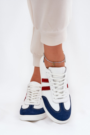 Zazoo N1068 lederne flache Sneakers für Frauen weiß und dunkelblau 2