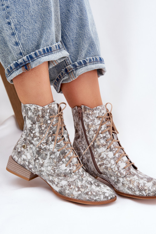 Haut Gemustert Stiefel mit breiten Absätzen Es mussciejka 06391-25 Beige