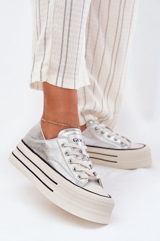 Haut Freizeitschuhe mit einer Plattform GOE RR2N4108 Silberfarbe Haut Freizeitschuhe mit einer Plattform GOE RR2N4108 Silberfarbe