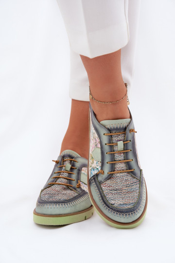 Leder Damen gemusterte Schuhe Tai turiciejka 06784-09 grüne Farbe
