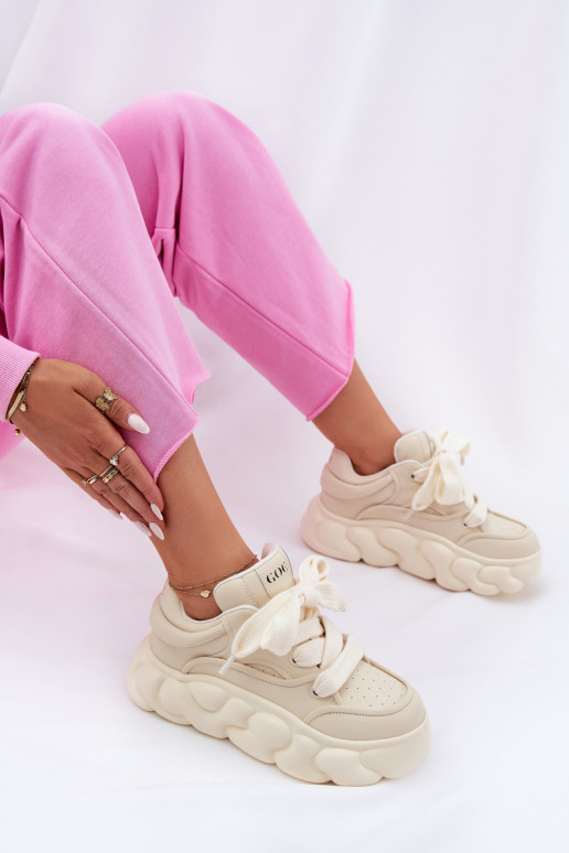 Haut Sneakers Stilvollllschuhe Feminin mit einer Plattform GOE RR2N4043 Beige Haut Sneakers Stilvollllschuhe Feminin mit einer Plattform GOE RR2N4043 Beige