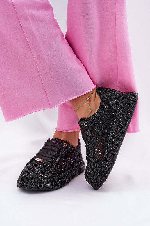 Dekoriert Sneakers Stilvollllschuhe mit einer Plattform GOE NN2N4021 schZuarze Farbe