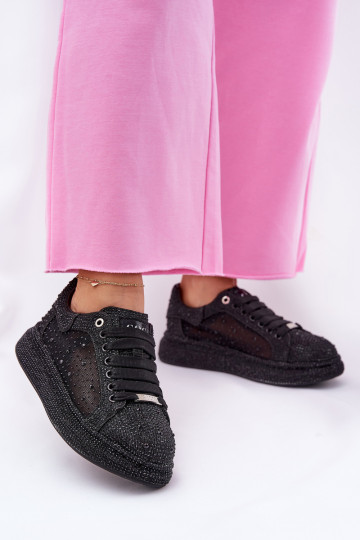 Dekoriert Sneakers Stilvollllschuhe mit einer Plattform GOE NN2N4021 schZuarze Farbe 2