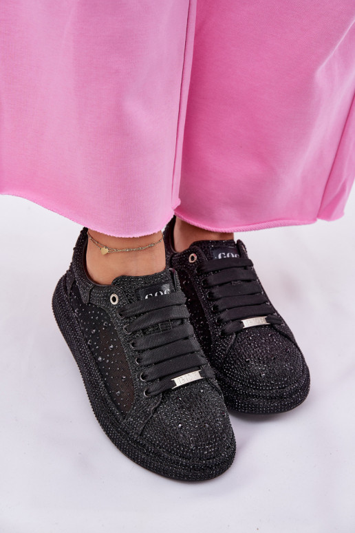 Dekoriert Sneakers Stilvollllschuhe mit einer Plattform GOE NN2N4021 schZuarze Farbe