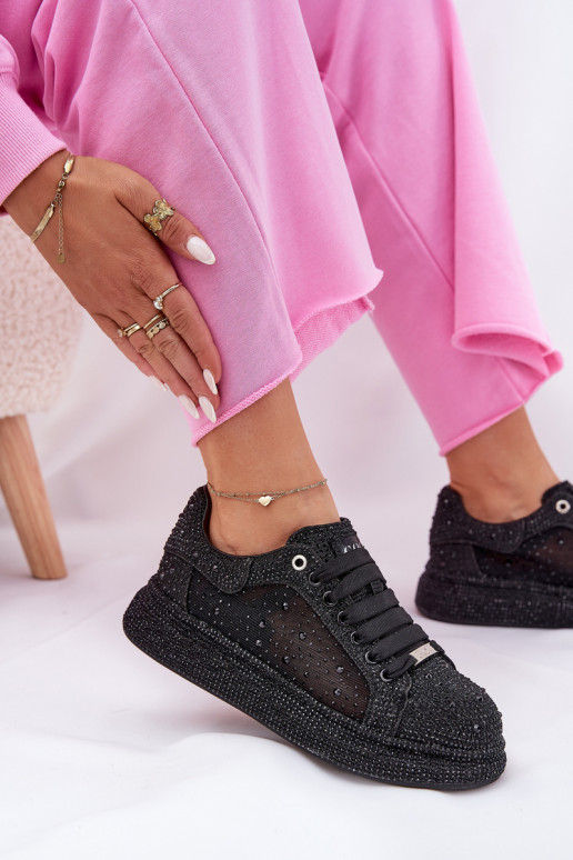 Dekoriert Sneakers Stilvollllschuhe mit einer Plattform GOE NN2N4021 schZuarze Farbe