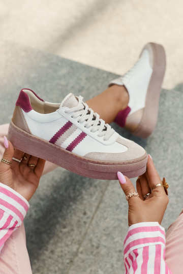 Haut Sneakers Stilvollllschuhe Feminin mit einer Plattform Zazoo N1234 Beige-Burgund