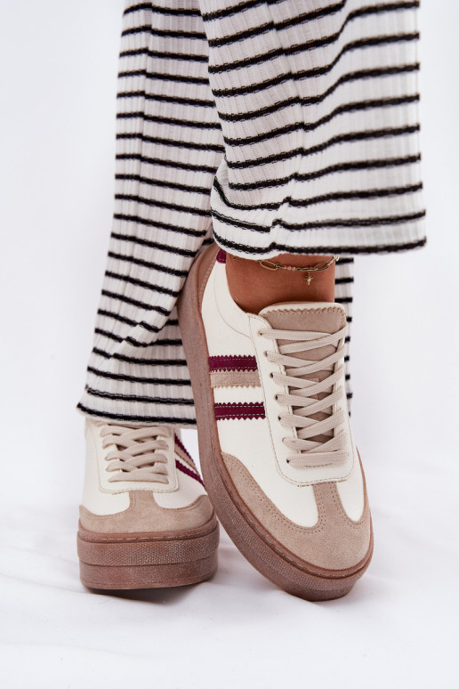 Haut Sneakers Stilvollllschuhe Feminin mit einer Plattform Zazoo N1234 Beige-Burgund Haut Sneakers Stilvollllschuhe Feminin mit einer Plattform Zazoo N1234 Beige-Burgund