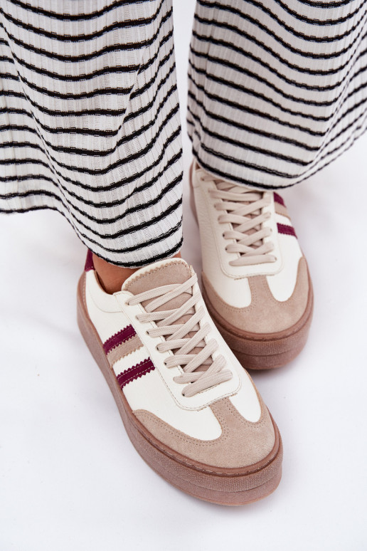 Haut Sneakers Stilvollllschuhe Feminin mit einer Plattform Zazoo N1234 Beige-Burgund Haut Sneakers Stilvollllschuhe Feminin mit einer Plattform Zazoo N1234 Beige-Burgund