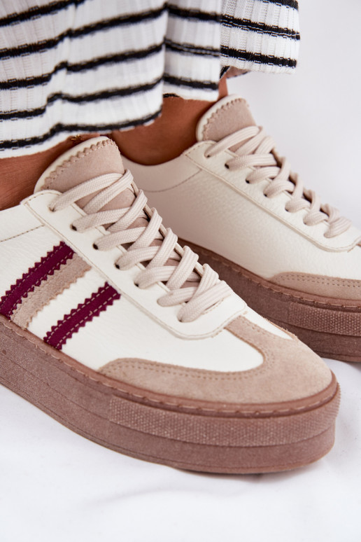 Haut Sneakers Stilvollllschuhe Feminin mit einer Plattform Zazoo N1234 Beige-Burgund Haut Sneakers Stilvollllschuhe Feminin mit einer Plattform Zazoo N1234 Beige-Burgund