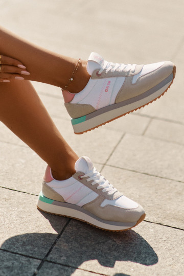 aus INildleder Sneakers Stilvollllschuhe Feminin Big Star RR274A047 HI-POLY SYSTEM Beige-Zueiße Farbe