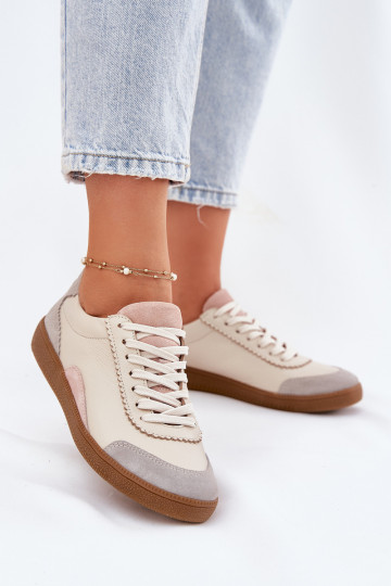Leder-Sneaker für Frauen Zazoo N1220 sandfarben
