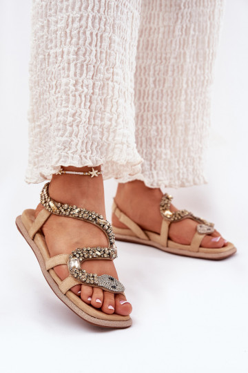 Damensandalen Mit Dekoration mit Schlangenhautimitat aus Öko-INildlederoZue Artiker 56C1361 Beige