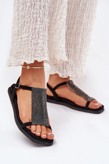 gleichschenklig Eleganter Stil Damensandalen mit leuchtenden Augen Artiker 56C1370 schZuarze Farbe 2