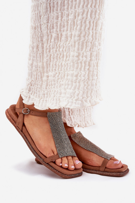 gleichschenklig Eleganter Stil Damensandalen mit leuchtenden Augen Artiker 56C1365 braune Farbe gleichschenklig Eleganter Stil Damensandalen mit leuchtenden Augen Artiker 56C1365 braune Farbe