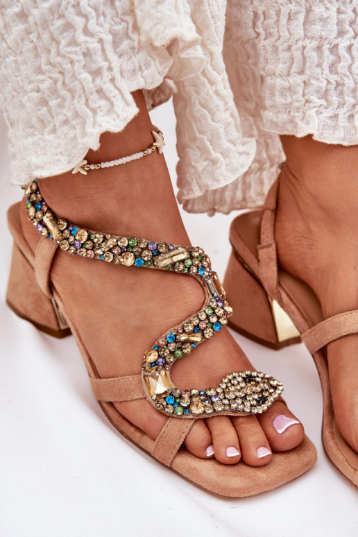 Damen-Sandalen mit hohen Absätzen mit leuchtenden Augen Artiker 56C1377 Beige